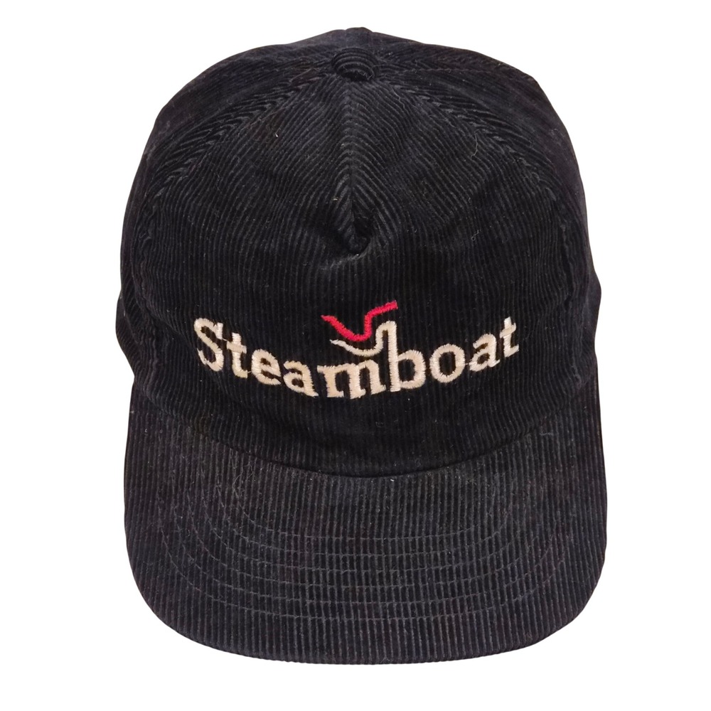 Vintage Otto Cap Steamboat Ski Resort Corduroy Hat Black Adjustable Strapback